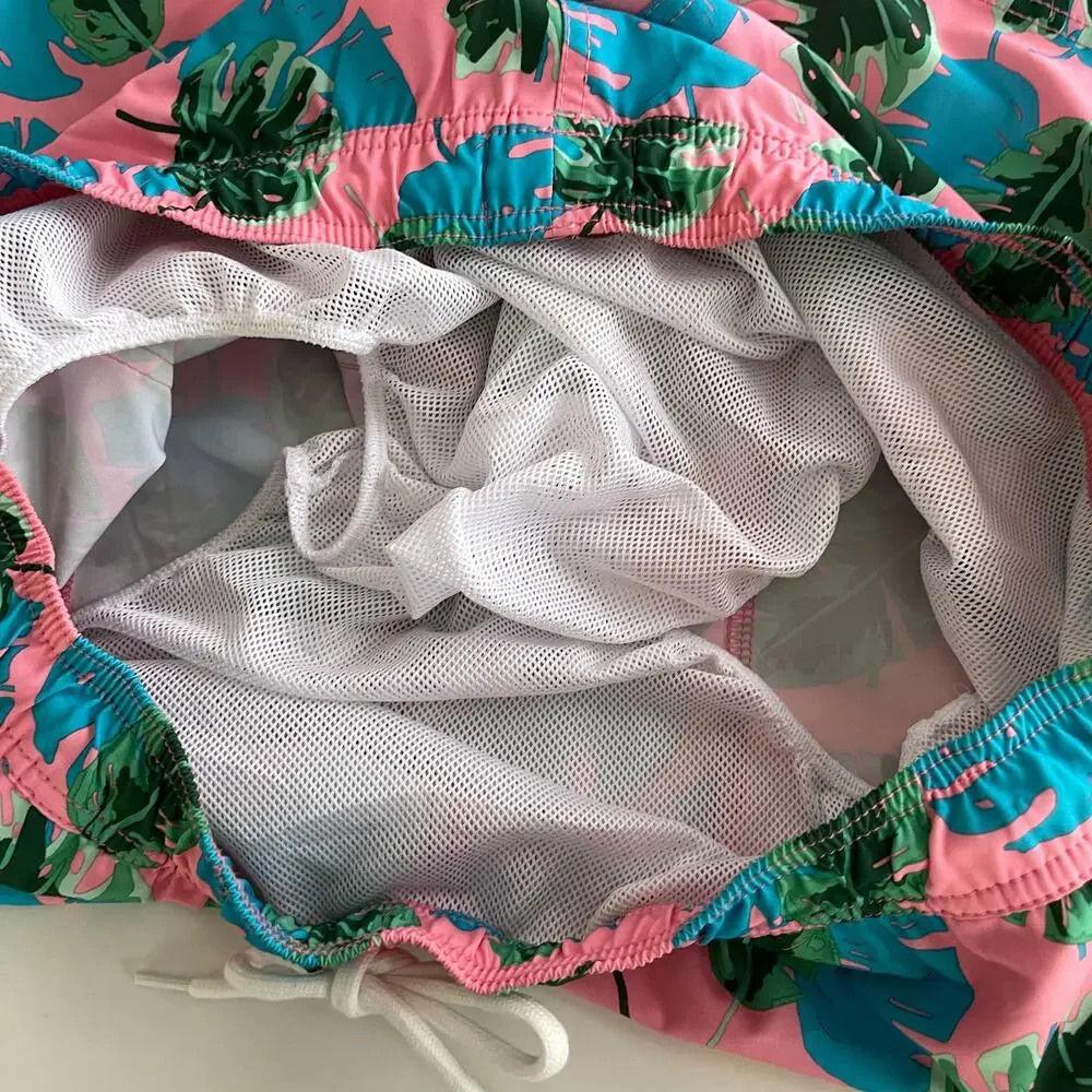 J.Crew Mens Swim Trunks Shorts Flex Swimwear Leaves Pink Green Blue - L